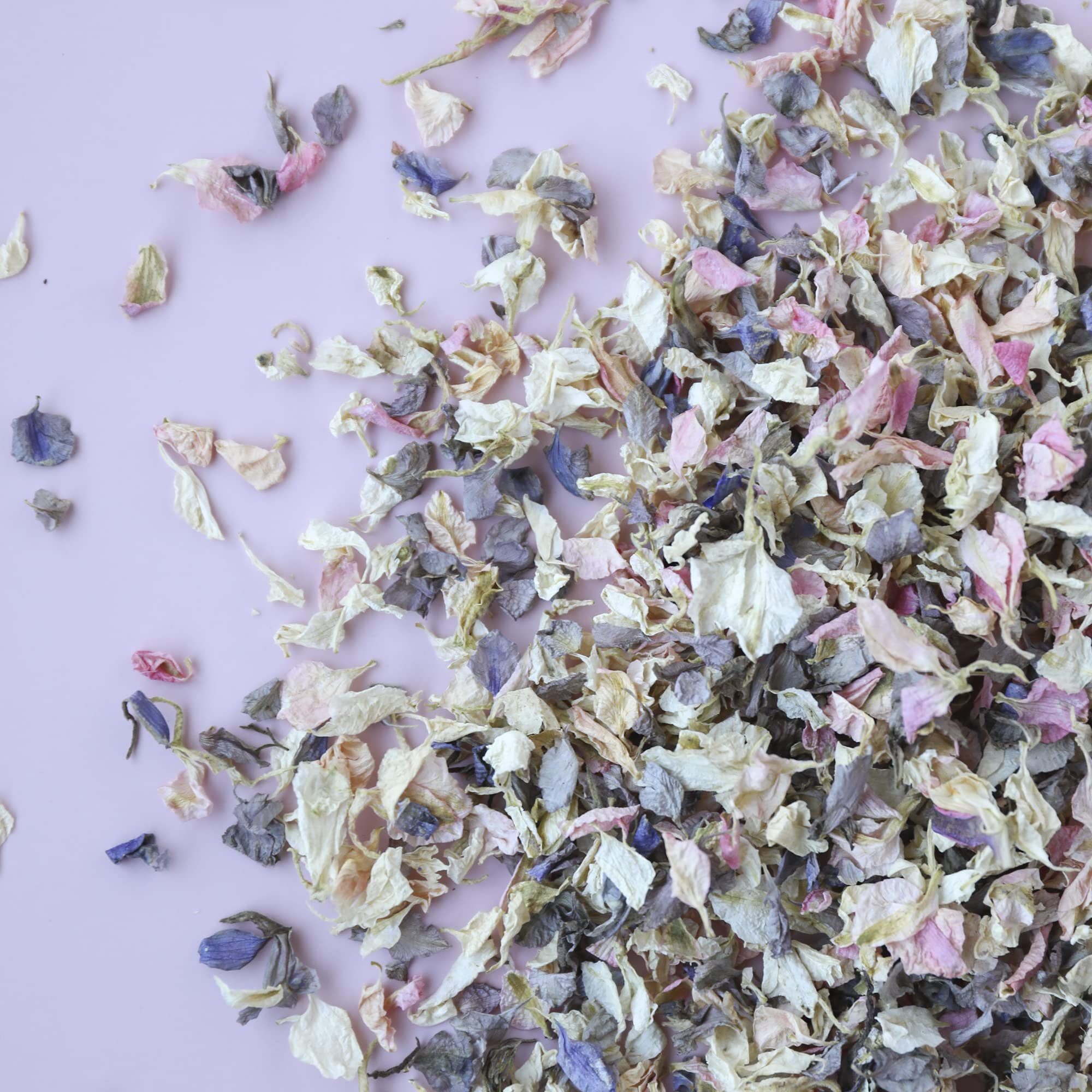 NATURAL DRIED DELPHINIUM FLOWER PETAL WEDDING CONFETTI - BIODEGRADABLE | 1 LITRE / 5 LITRES (VINTAGE PINK, GREY & IVORY, 5 Litres) — image 1