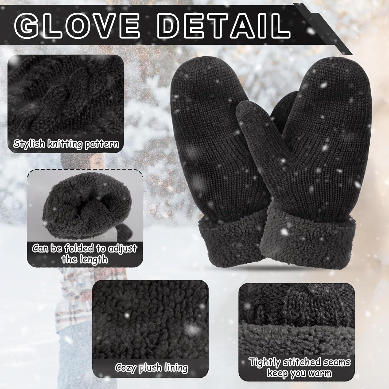 Women's Winter Gloves, Winter Warm Mittens Thick Knitted Gloves Mittens Warm Soft Lining Cold Weather Accessories Gifts - Image 5