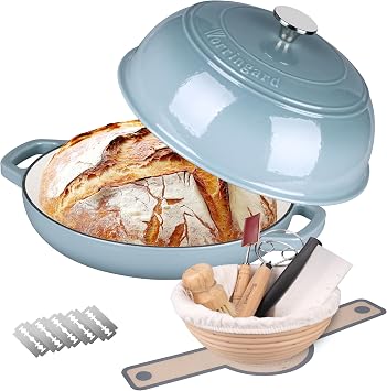 VORRINGARD Enameled Cast Iron Dutch Oven Pot with Lid, Bread Oven for Sourdough Bread Baking, Dutch Ovens with Bread Proofing Basket& Baking Supplies Set, 6 Quart, Sea salt