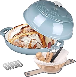 VORRINGARD Enameled Cast Iron Dutch Oven Pot with Lid, Bread Oven for Sourdough Bread Baking, Dutch Ovens with Bread Proofing Basket& Baking Supplies Set, 6 Quart, Sea salt