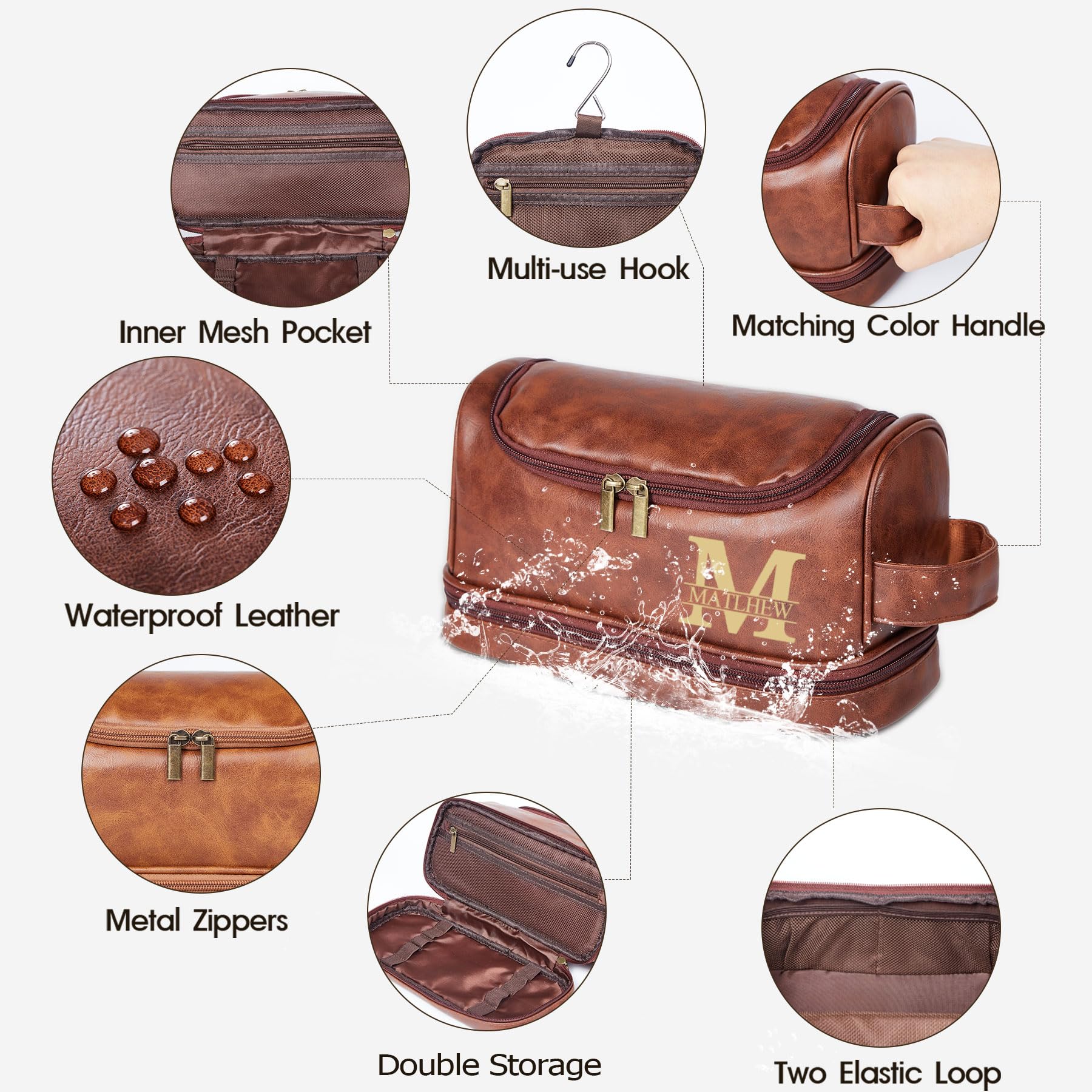 Neceser personalizado para hombre, Estilo 1 - Personalizado, Bolsa de transporte para hombre con gancho para colgar