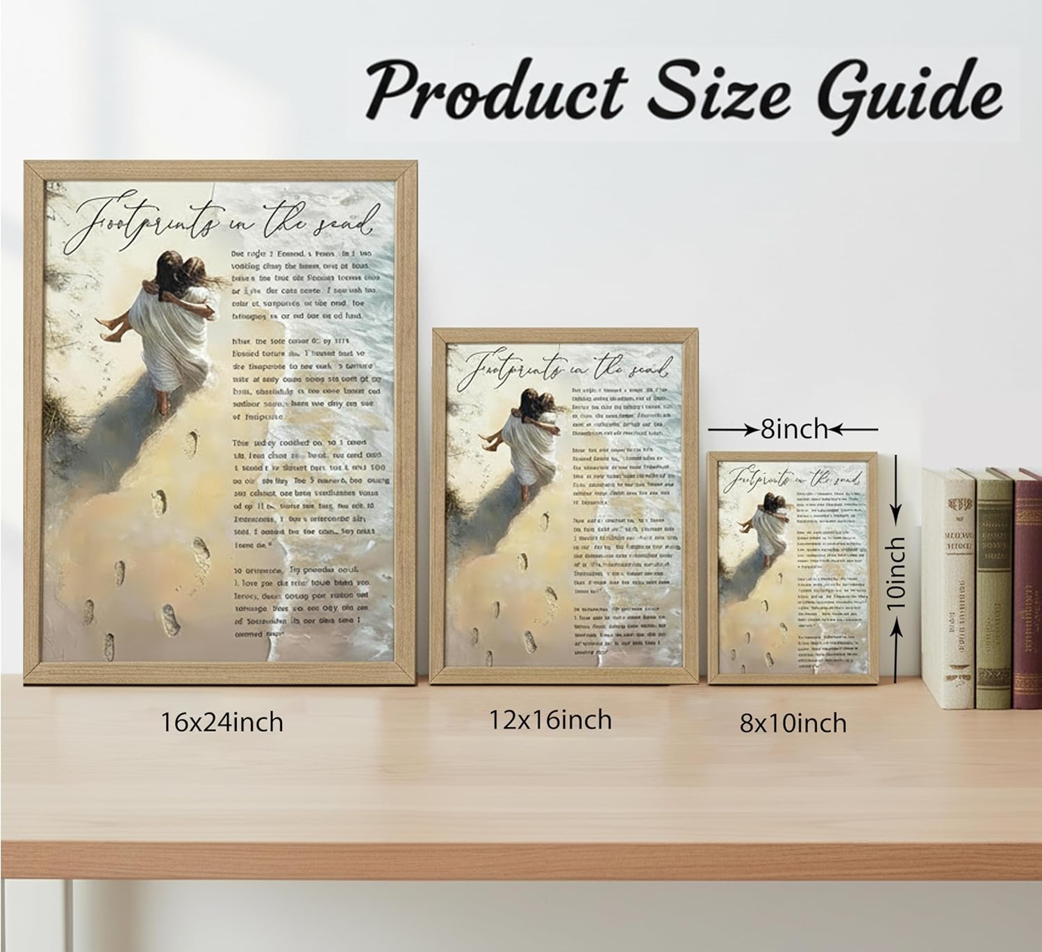 Framed Footprints in The Sand Wall art,Jesus Holding Woman Canvas Print.Gifts for Christian Women.Religious Female Wall Decor,12x16in Wood Framed