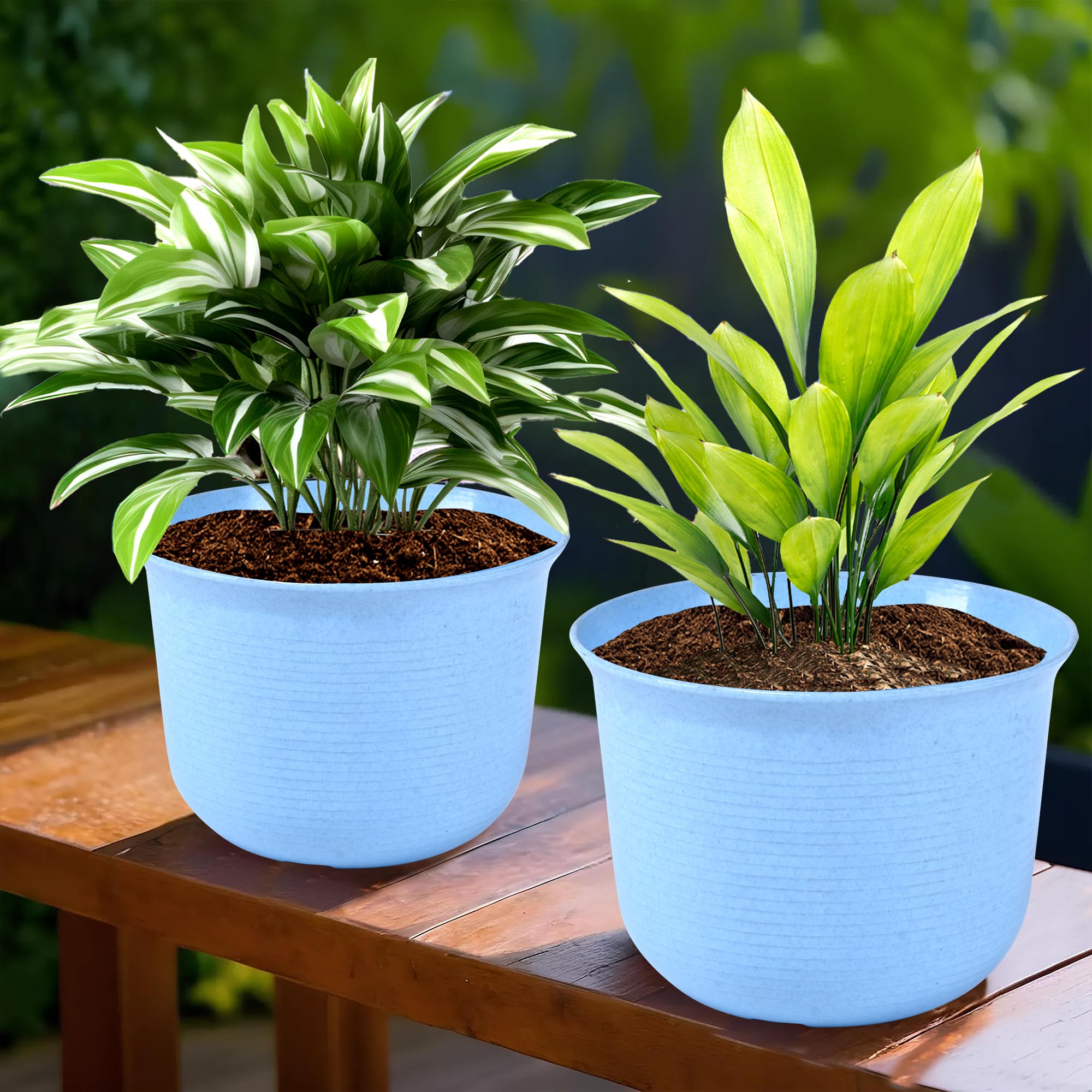 Marble Flower Pot with Plate - Blue -11 Marble Flower Pot with Plate - Blue -11