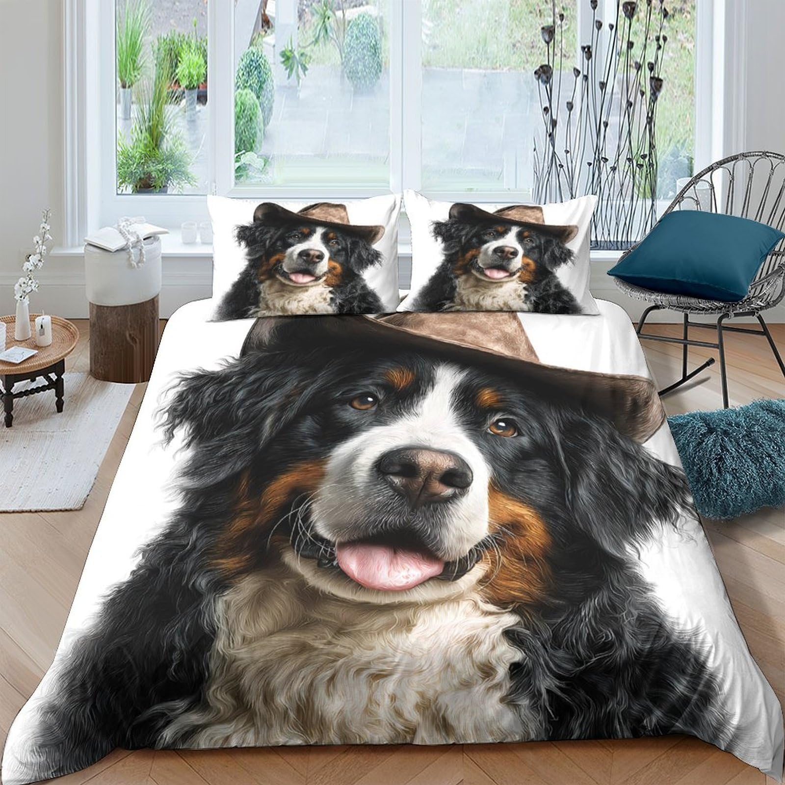 Ctjqhvkz Style-8 3D Printed Bernese Mountain Dog Fitted Sheet Microfiber Soft Breathable Pet Portrait Bed Cover For Bedroom Dorm Mattress Decor Single（135X200cm）