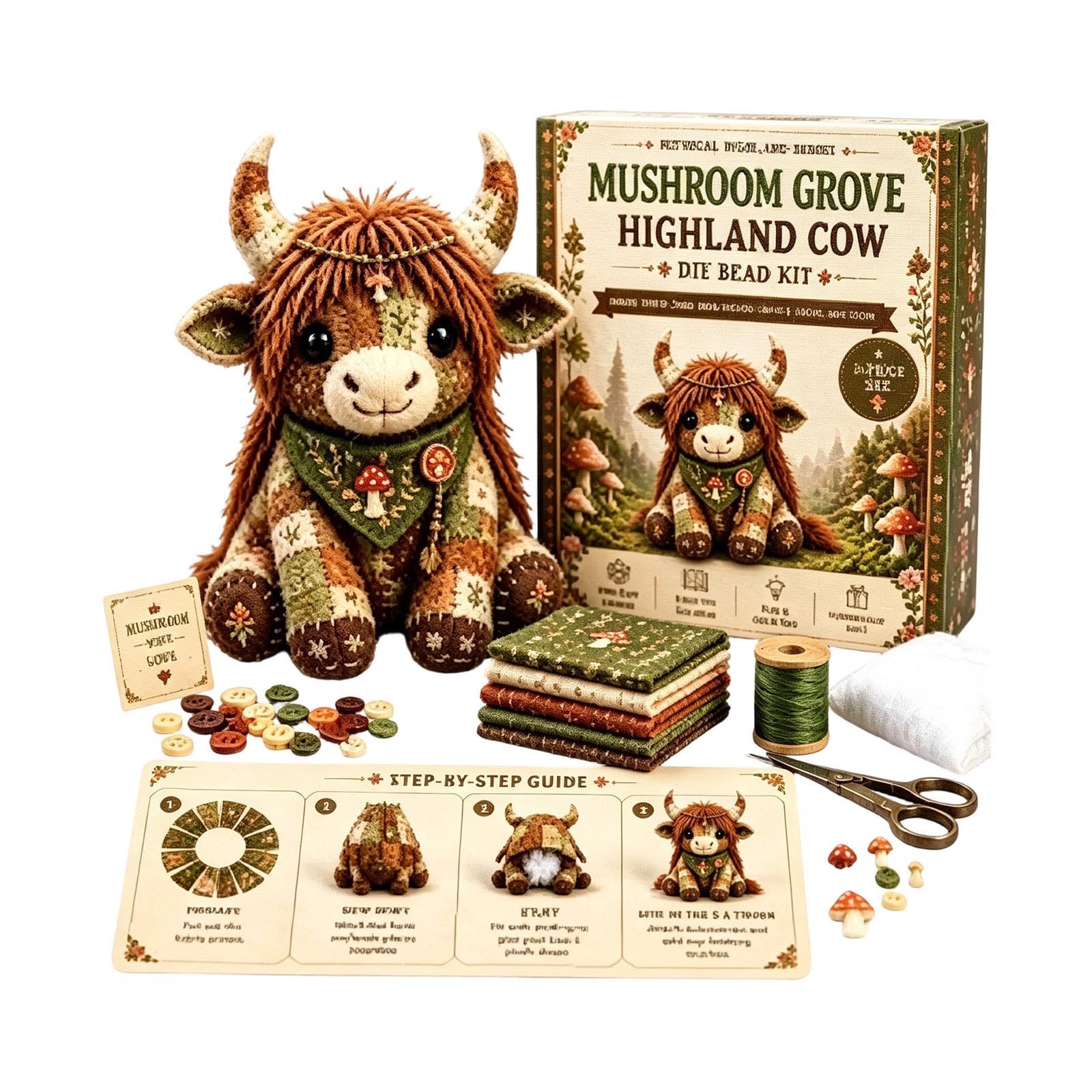 DIY Patchwork Animal Kit, Handmade Sewing Craft Set with Floral Fabric, Stuffing, Tools, 3D Cute Patchwork Animal DIY Kit for Adults Beginners Craft Lovers Gift for Birthdays Holidays(A005, 10cm) — image 1