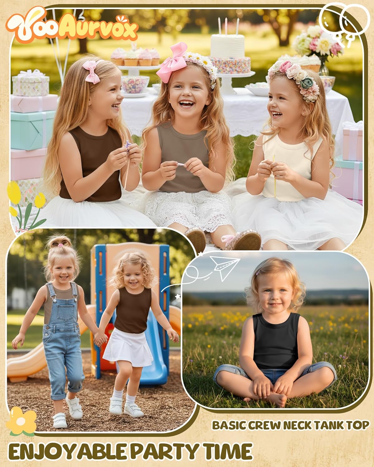 4 Pack Toddler Girls' Tank Tops Sleeveless Undershirt for Baby Girl Summer Kids Crew Neck Casual Side Split T-Shirt