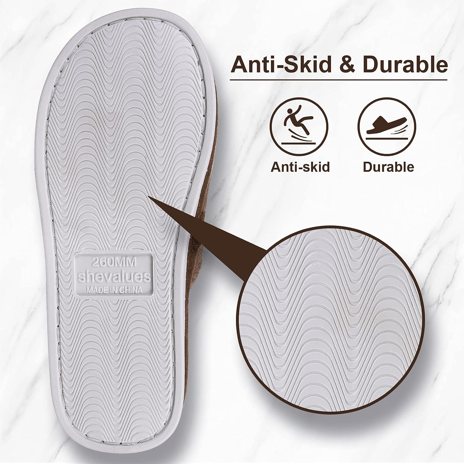 shevalues Unisex Terry Cloth Open Toe Slippers Memory Foam Silp On House Slippers, Brown, 9-9.5 Women/ 8-8.5 Men