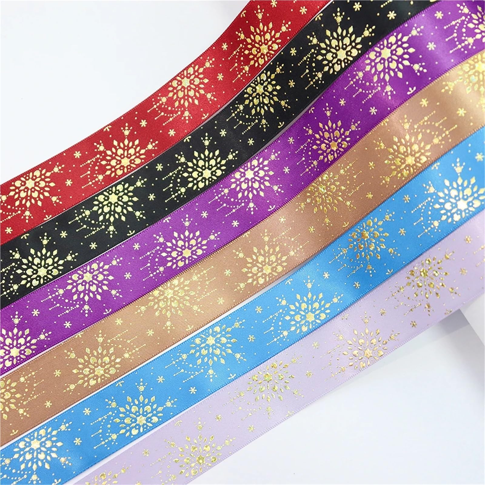 Satinband 1'' 25mm Laser Gold Folie Schneeflocke Gedruckt Satin Band for Party Dekoration Verpackung DIY Nähen Zubehör(Color-01,100Yards)