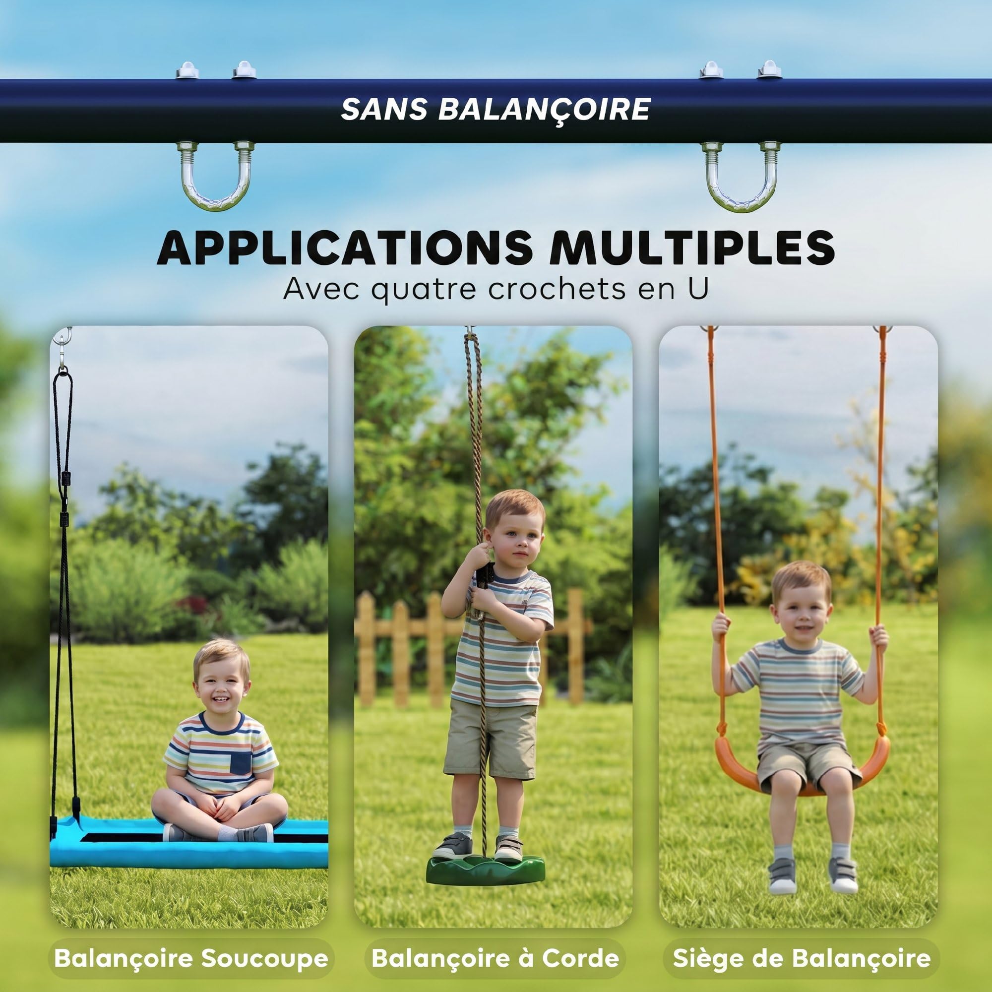 AIYAPLAY Balançoire portique pour Enfant Double balançoire 150 kg Bleu