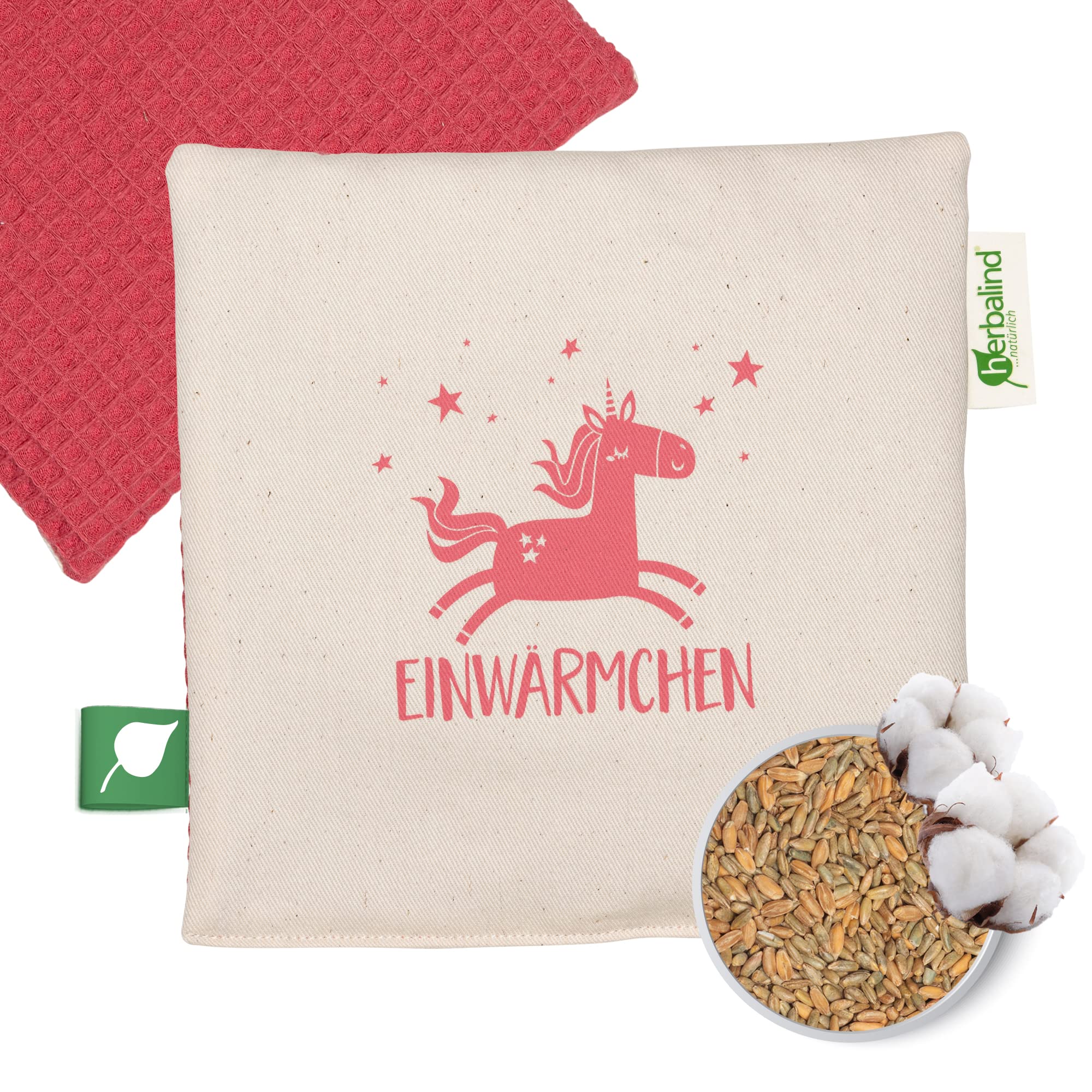 HERBALIND Bio Wärmekissen für Baby & Kinder - Einwärmchen im Einhorn Motiv - Getreide Körnerkissen Nachhaltig produziert Made in Germany, 100% Baumwolle, 19x19 cm Baby Geschenk