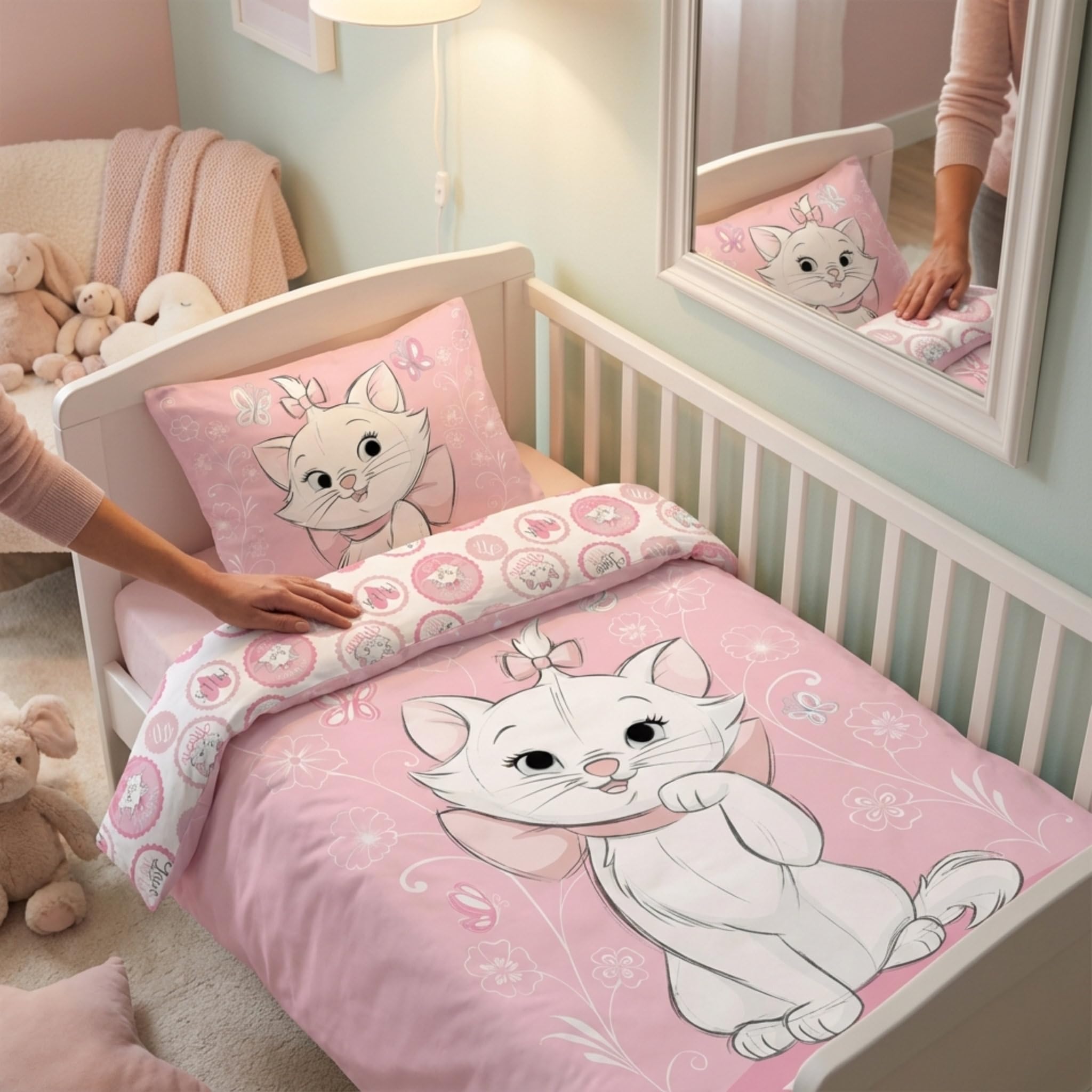 Copripiumino singolo bambina Minou Gli Aristogatti 100 x 135 cm e federa 40 x 60 cm | lenzuola letto per materasso da 60x120 a 70x140 cm | Biancheria 100% cotone
