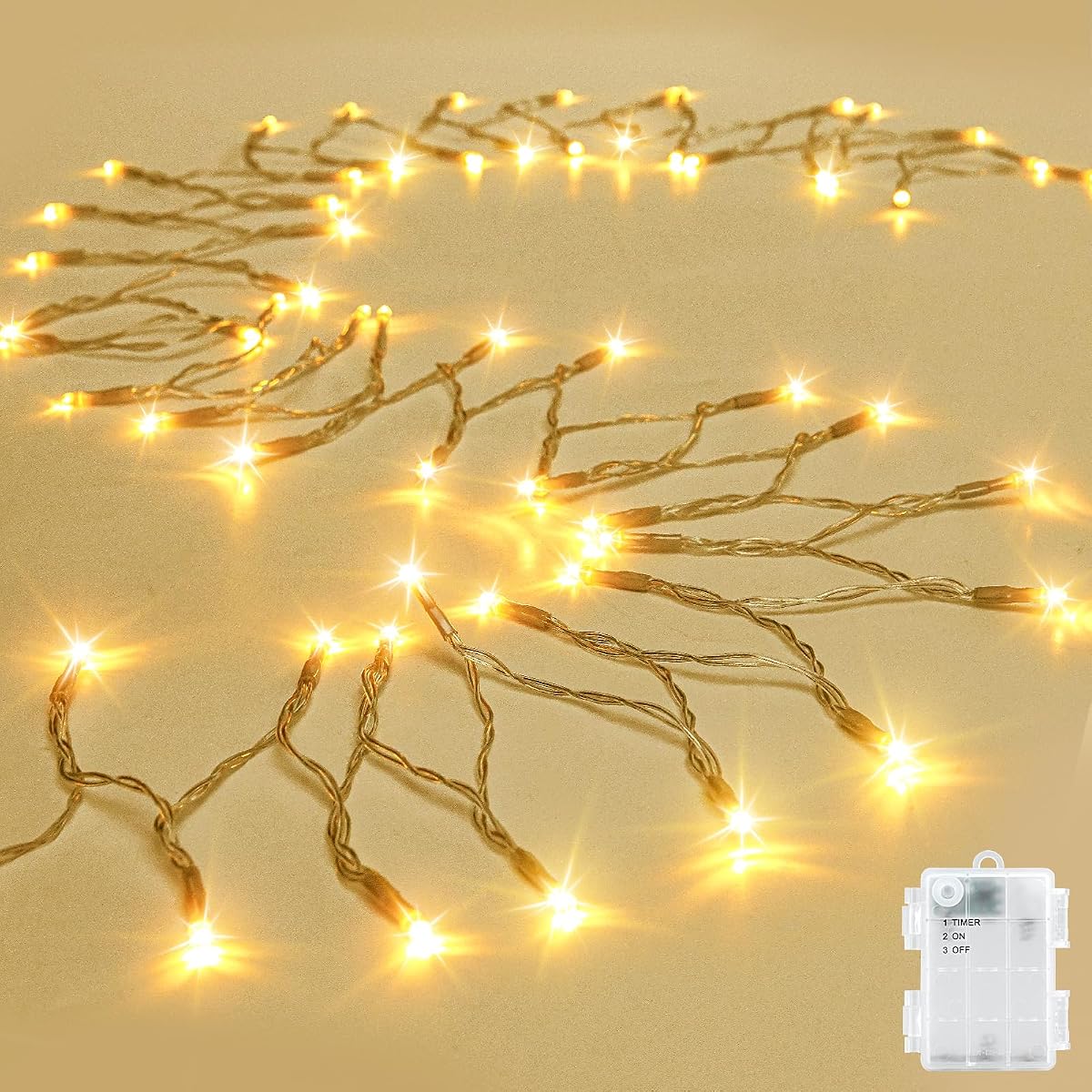 cshare Cadena de luces al aire libre impermeable 9.8 pies 30 LED, luces de hadas de color blanco cálido, funciona con pilas con temporizador, cable transparente para decoraciones de interior y exterior, guirnalda de fiesta y jardín