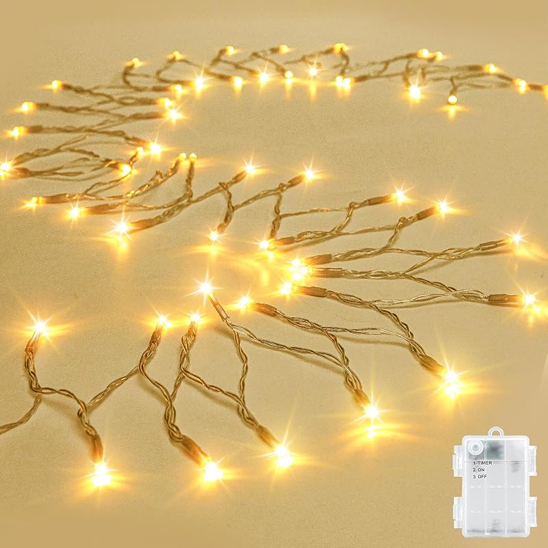 cshare Cadena de luces al aire libre impermeable 9.8 pies 30 LED, luces de hadas de color blanco cálido, funciona con pilas con temporizador, cable transparente para decoraciones de interior y exterior, guirnalda de fiesta y jardín