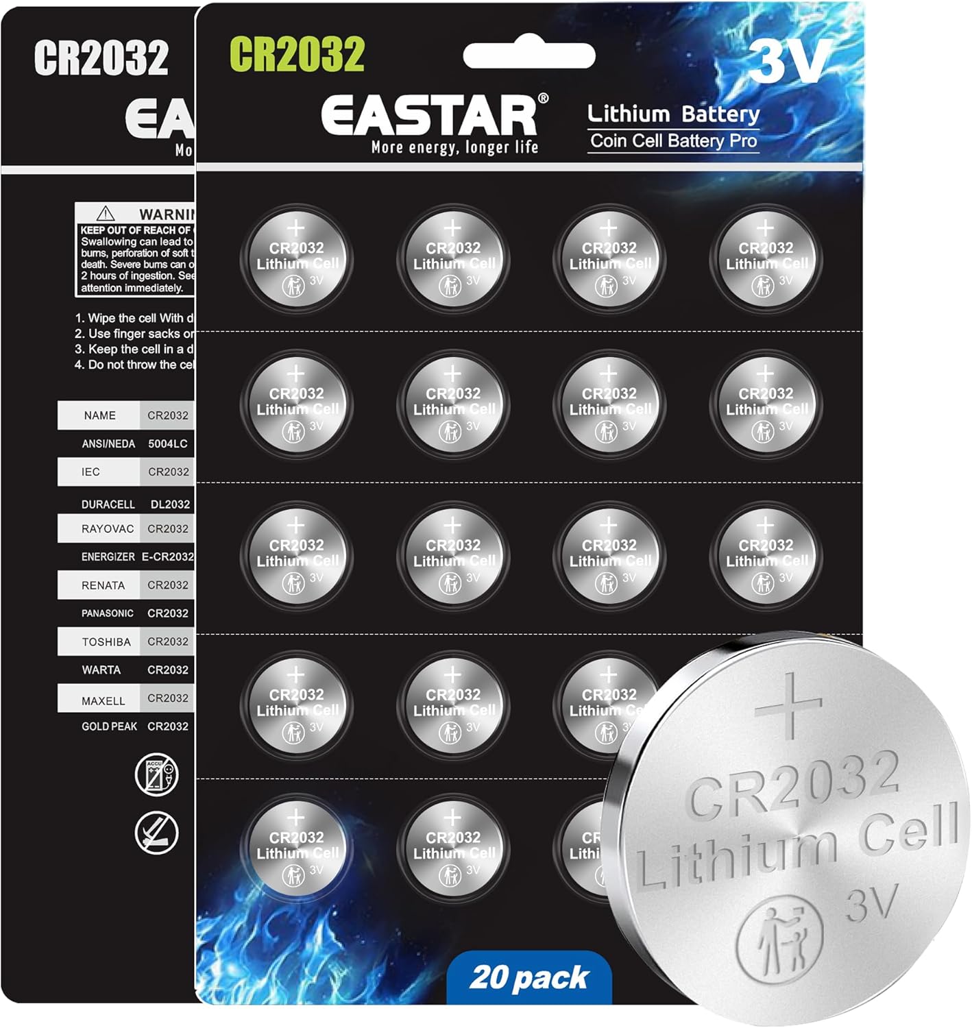 cr2032 lithium coin batteries 20-pack, long-lasting power 3v cr2032 batteries for watches, key fobs, calculators, 3 volt coin battery & button cell battery compatible with many devices 20 cr2032