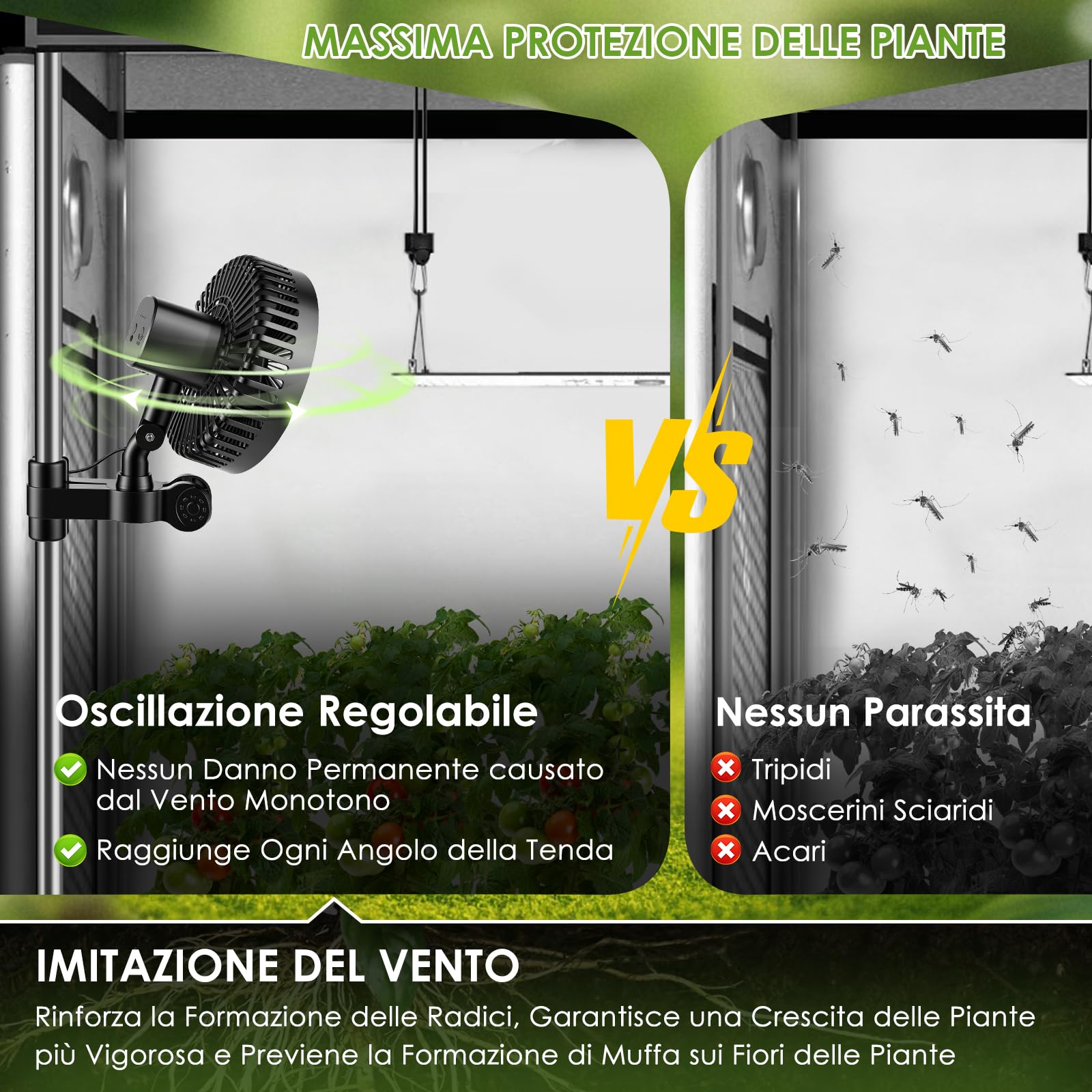 Dreamhigh Grow Ventilatore con Clip, Potente Ventilatore Oscillante a 3 Velocità, Silenzioso e Compatto per Growbox, Ventilatore per la Crescita delle Piante