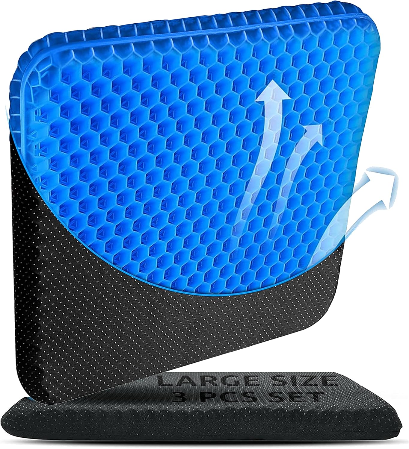 Extra Large Gel Seat Cushion, Tailbone Pillow Seat Cushion Thick Big Breathable Honeycomb Design Absorbs Pressure Cooling Seat Cushion with Non-Slip Cover for Office Chair Wheelchair Car Gel Cushion