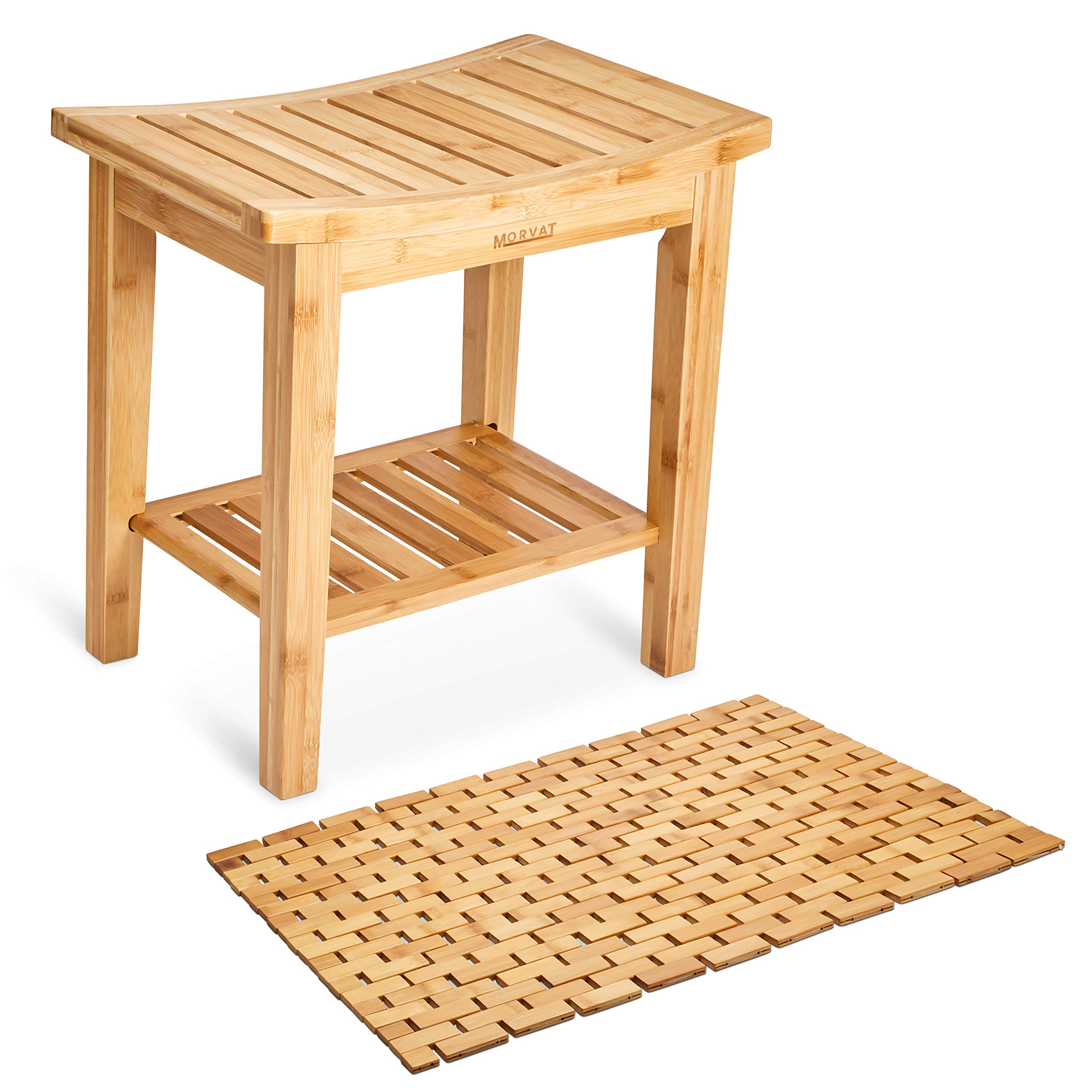 Morvat Bamboo Shower Bench And Bamboo Shower Mat