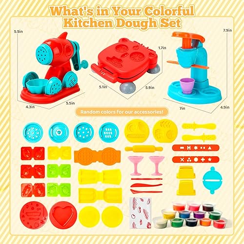Miniatura 7 de Juego de 59 piezas de masa 3 en 1 para niños de 3 a 4 a 8 años, kit de herramientas de masa para manualidades, juego de helado, máquina para hacer