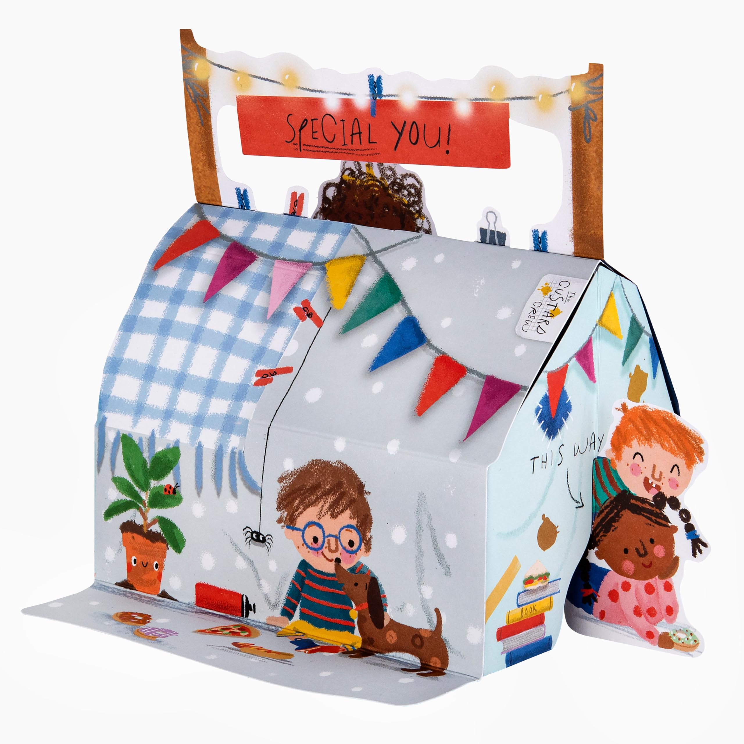 Hallmark 3D & Pop Up Birthday Card, Blanket Fort Design, Kids, Blue, Red, Yellow