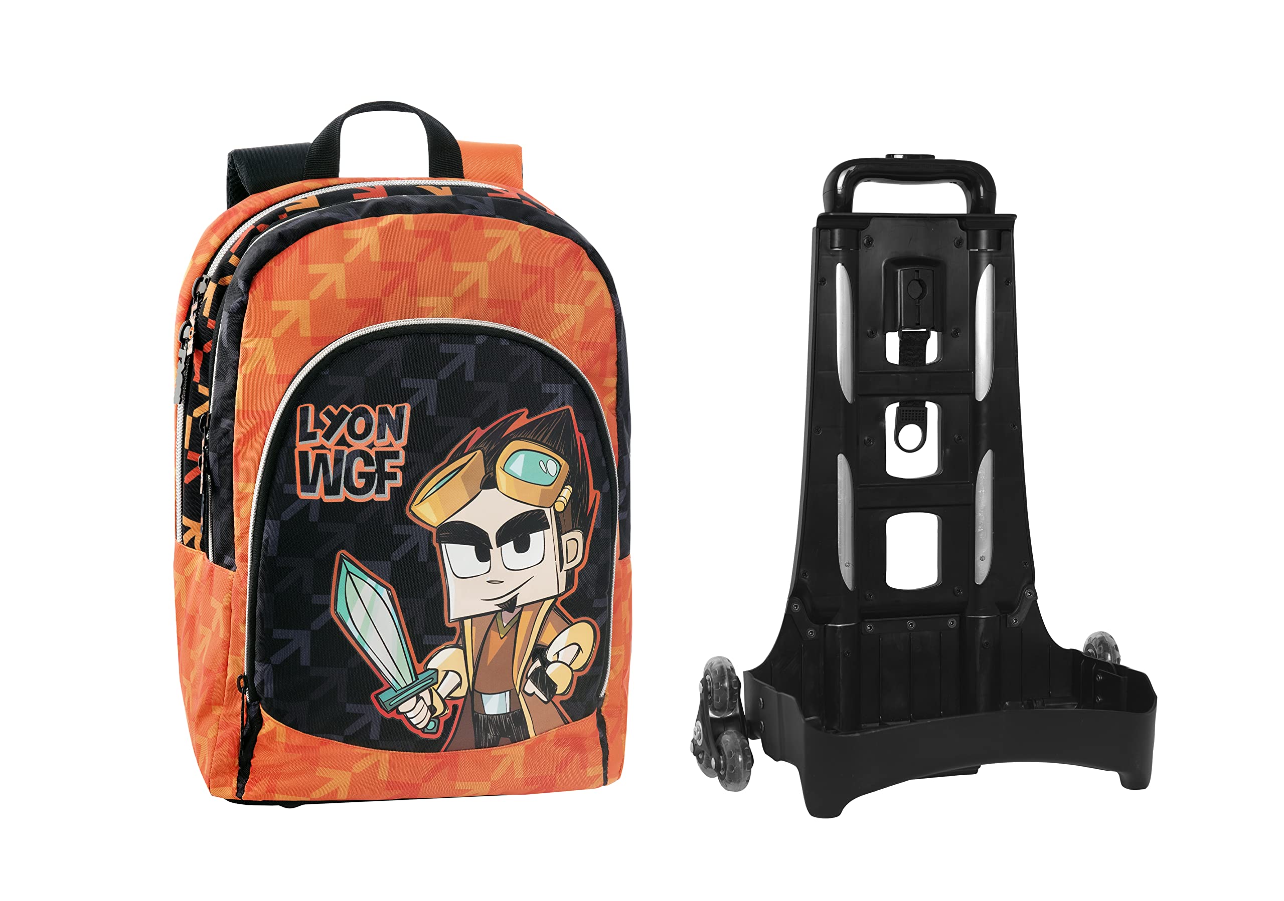 Franco Cosimo Panini Zaino Organizzato Trolley Staccabile New Lyon Gamer, Nero Arancio