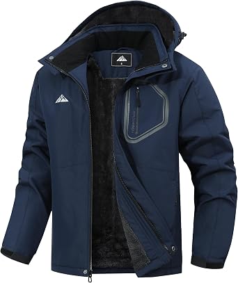 Mens waterproof ski jacket fleece lined warm winter hooded snow jacket windproof mountaineering ski windbreaker