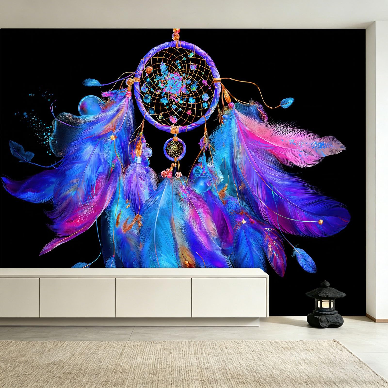 Vlies Fototapete Boho Traumfänger Federn 250 x 175 cm - Fototapete Schlafzimmer Yogaraum Mädchenzimmer Vliestapete XXL Wandtapete Motivtapeten Bildtapete