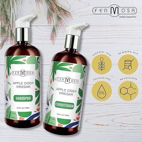 Miniatura 5 de Fermosa Juego de champú y acondicionador de vinagre de sidra de manzana, aclarando la nutrición y calmante, reduce la picazón del cuero cabelludo,