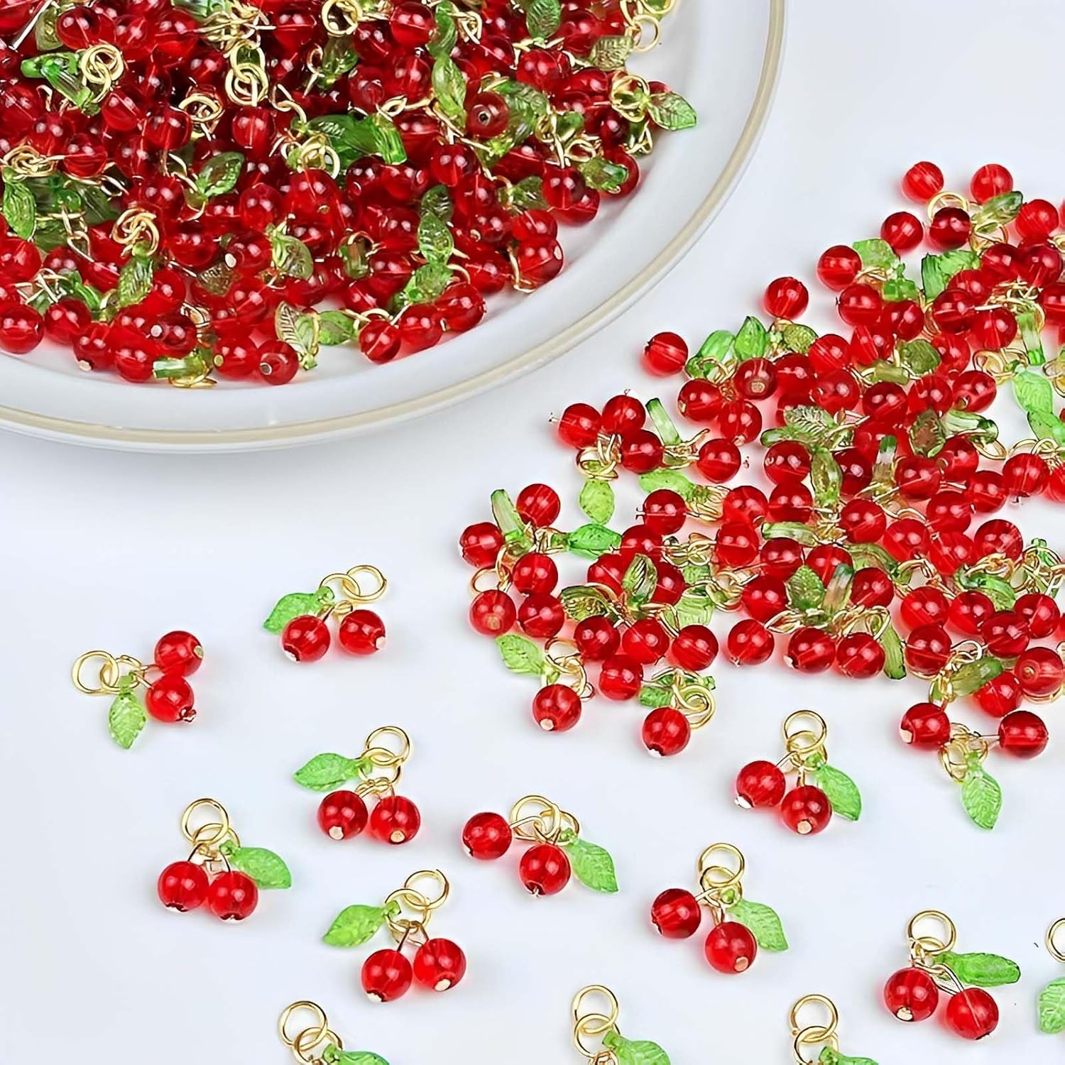 30 Pcs Red Cherry Charms Mini Cute Glass Fruit Beads Charm Acrylic Beaded Charms with Loop for Earrings Bracelets Necklaces Jewelry Making DIY Crafts - Image 3