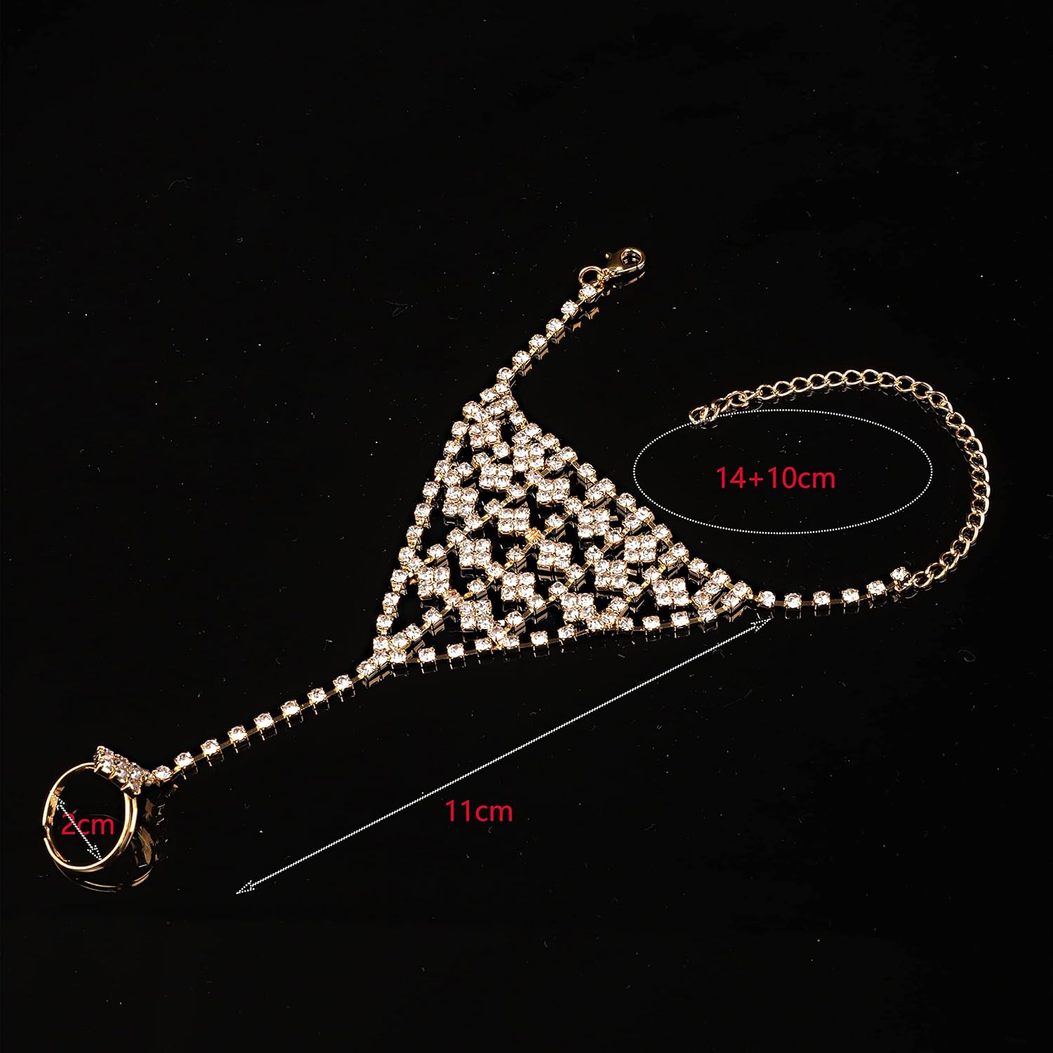 YERTTER Elegant Rhinestone Bridal Slave Chain Link Bracelet Silver Gold Crystal Wedding Hand Harness Bangle Finger Rings Adjustable Hand Jewelry Accessories for Women and Girls, Rhinestone Crystal - Image 5