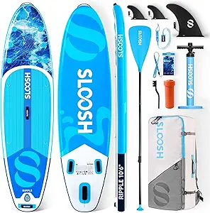 SLOOSH Inflatable Stand Up Paddle Board, 10'6" Paddle Boards with Premium Accessories, Non-Slip EVA Deck, Ultra-Light Carry Bag Pump, Ripple SUP for Youth & Adults of All Skill Levels