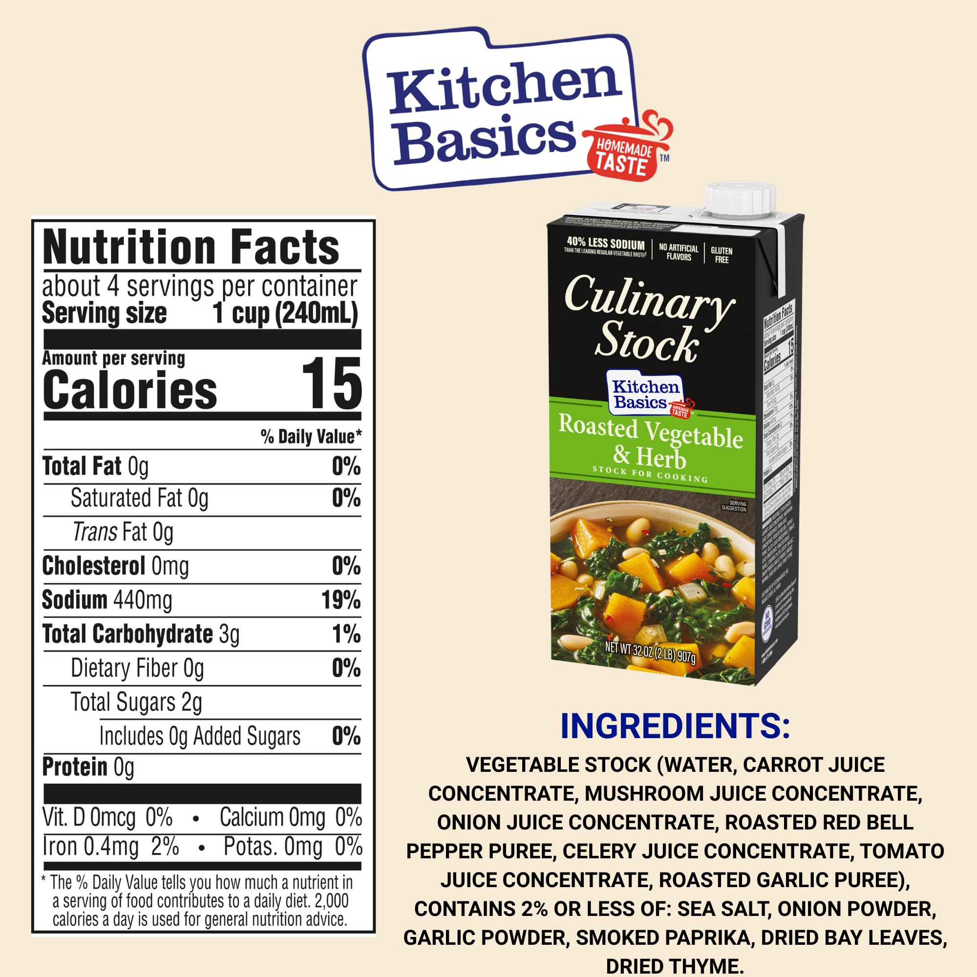 Kitchen Basics Roasted Vegetable and Herb Culinary Stock, 32 oz. Carton (Pack of 12)