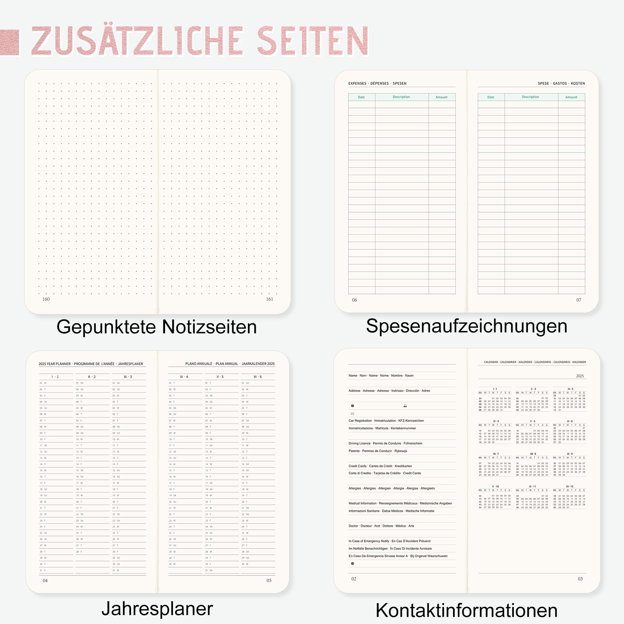Jokisa Agenda Settimanale 2025 Tascabile, Agenda 2025 Piccola 1 Settimana 2 Pagine, Planner 2025 con Chiusura a Elastico e Segnalibro, circa A6 (16,5 x 9,5 cm), Gen.2025-Dic.2025