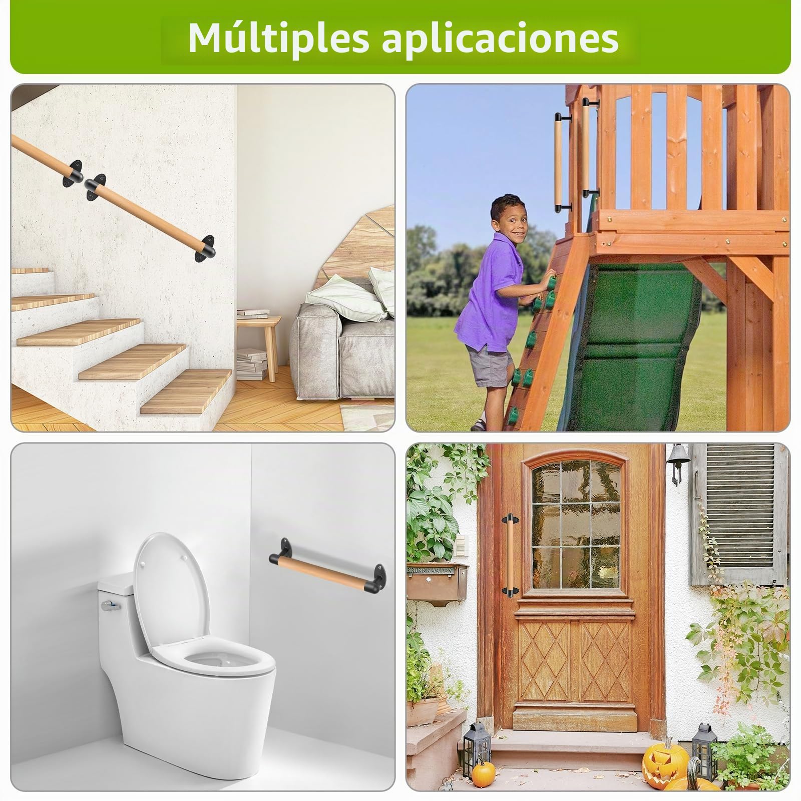 Insaga Pasamanos de madera, barandilla de escalera de 41 cm, barandilla montada en la pared, 3,3 cm, mango redondo antideslizante, barra de agarre de seguridad para interiores y exteriores, agarre de