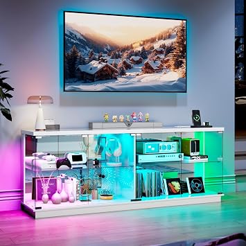 59" W Large Display Case with Glass Door & Motion Sensor Light,White