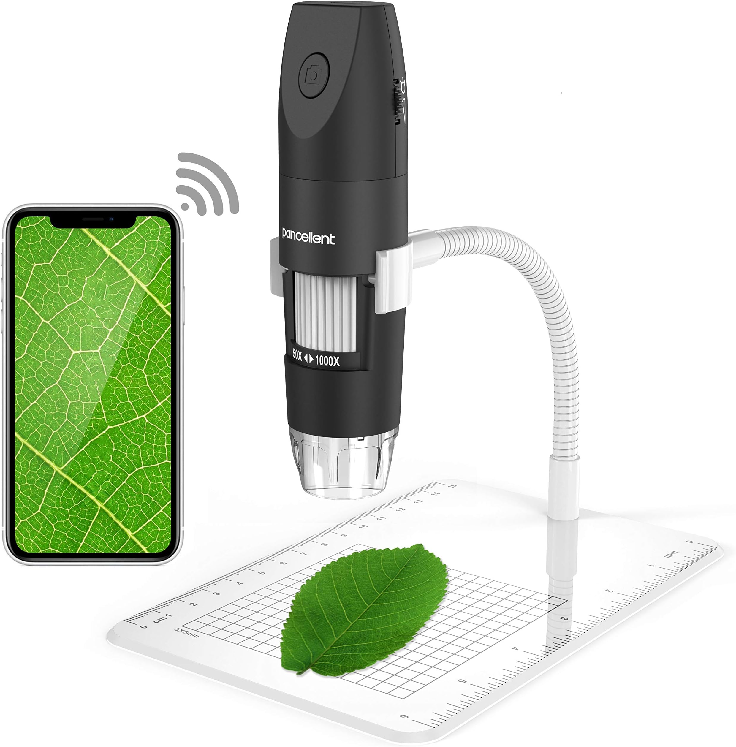Pancellent Wifi Digital Microscope, 1080P 50X to 1000X USB Magnification Endoscope Camera Magnifier with 8 LED,12 Pack Slide