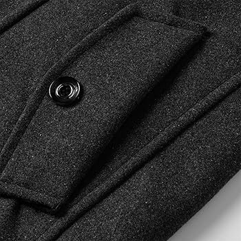 Mens Mid Length Pea Coat Thermal Single Breasted Wool Blend Coat