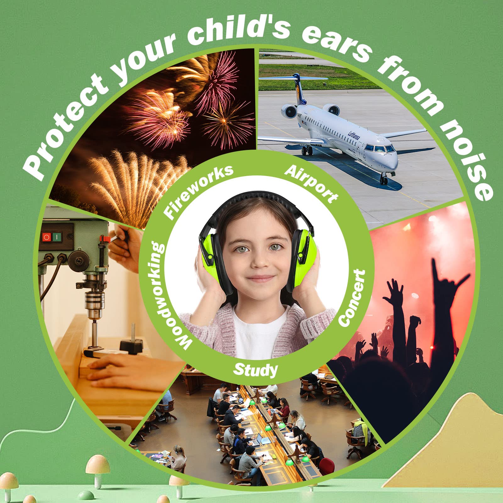 Proteccion Auditiva Cascos Ruido Protectores Auditivos, SNR 26 dB, Orejeras Protectoras de Ruido para niños, Proteccion Auditiva Niños para Dormir, estudiar, bebés, Banda