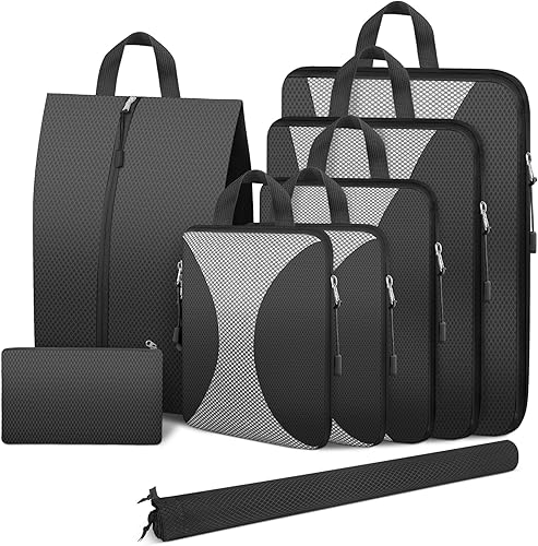 Juego de 8 cubos de compresión para viajes, cubos de embalaje de compresión, accesorios de viaje expandibles, organizadores de embalaje para