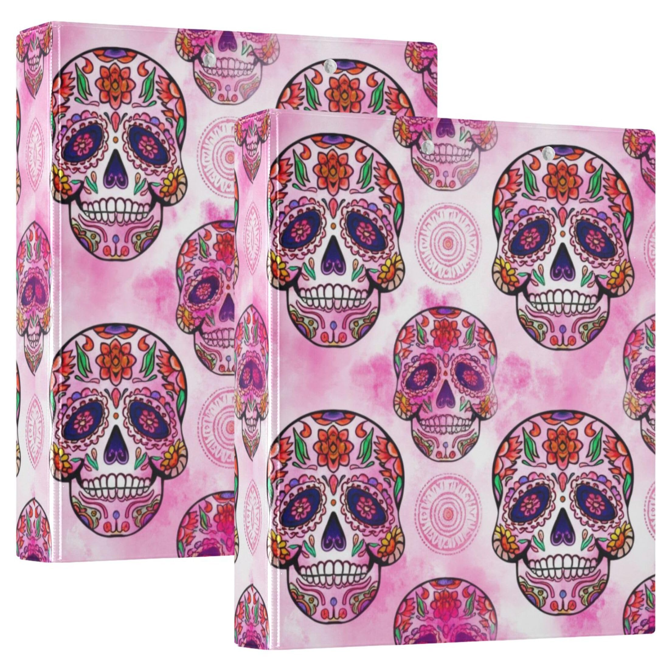 Intricately Sugar Skulls - Raccoglitore a 3 anelli con 3 anelli da 3,8 cm, contiene 200 fogli di cartelline rotonde ad anelli, 31,5 x 27 x 6 cm, confezione da 2