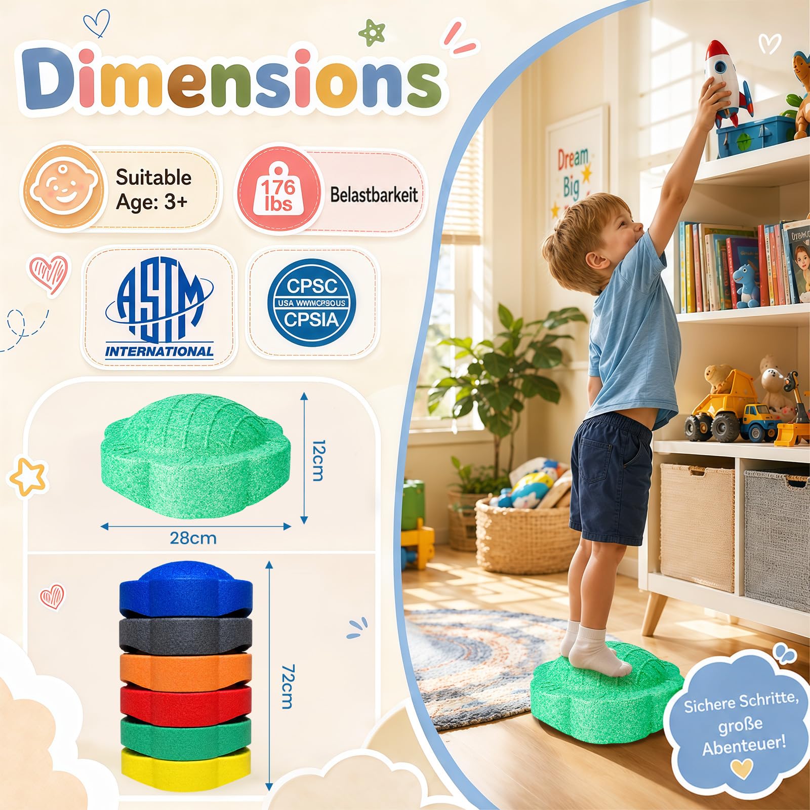 Juego de 6 piedras apilables para niños, con rueda de la suerte, piedras de