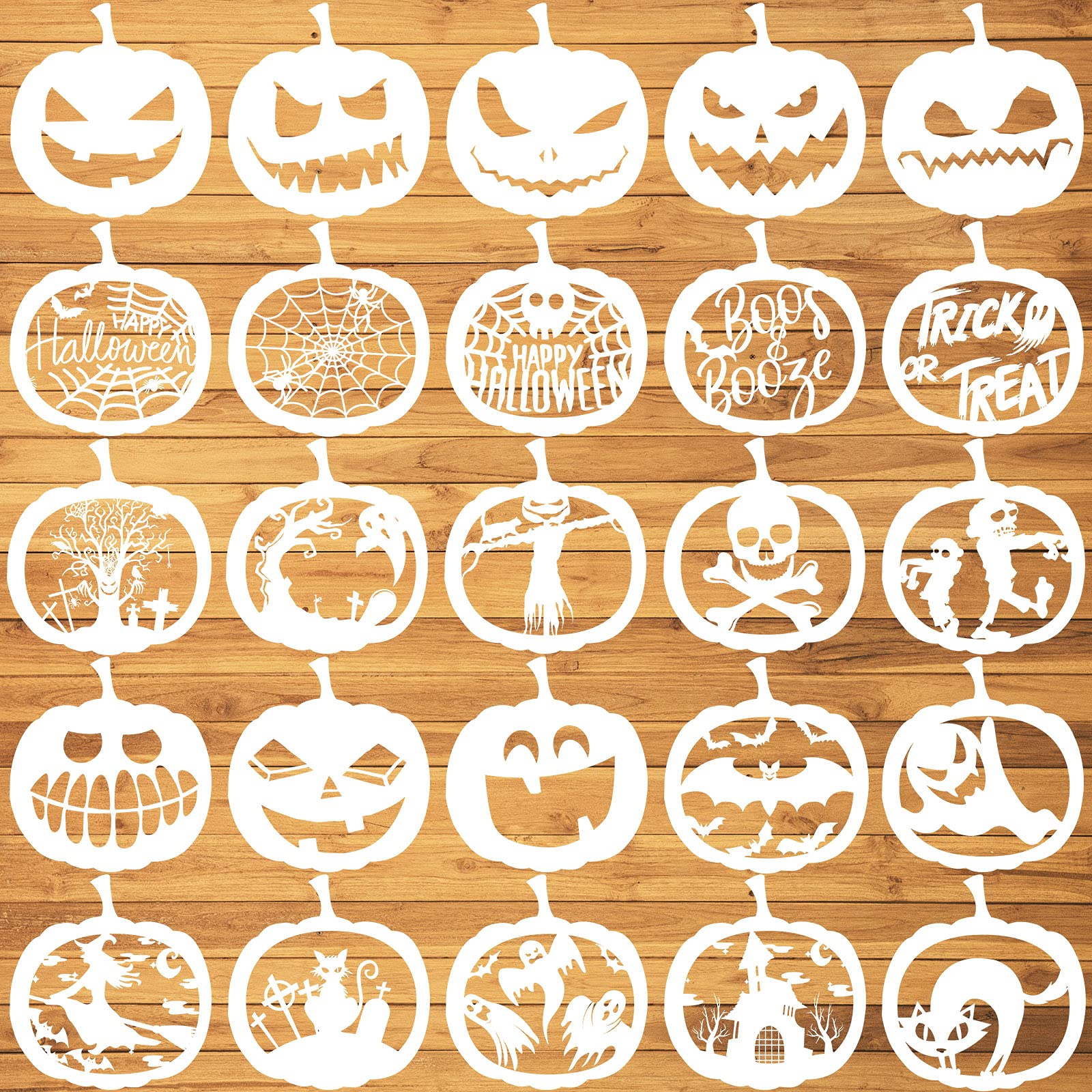 Clabby 25 Pieces 7.9 Inch Halloween Pumpkin Stencils Reusable Pumpkin Expression Face Template Painting DIY Templates for Halloween Party Decoration Painting Crafts Ornaments