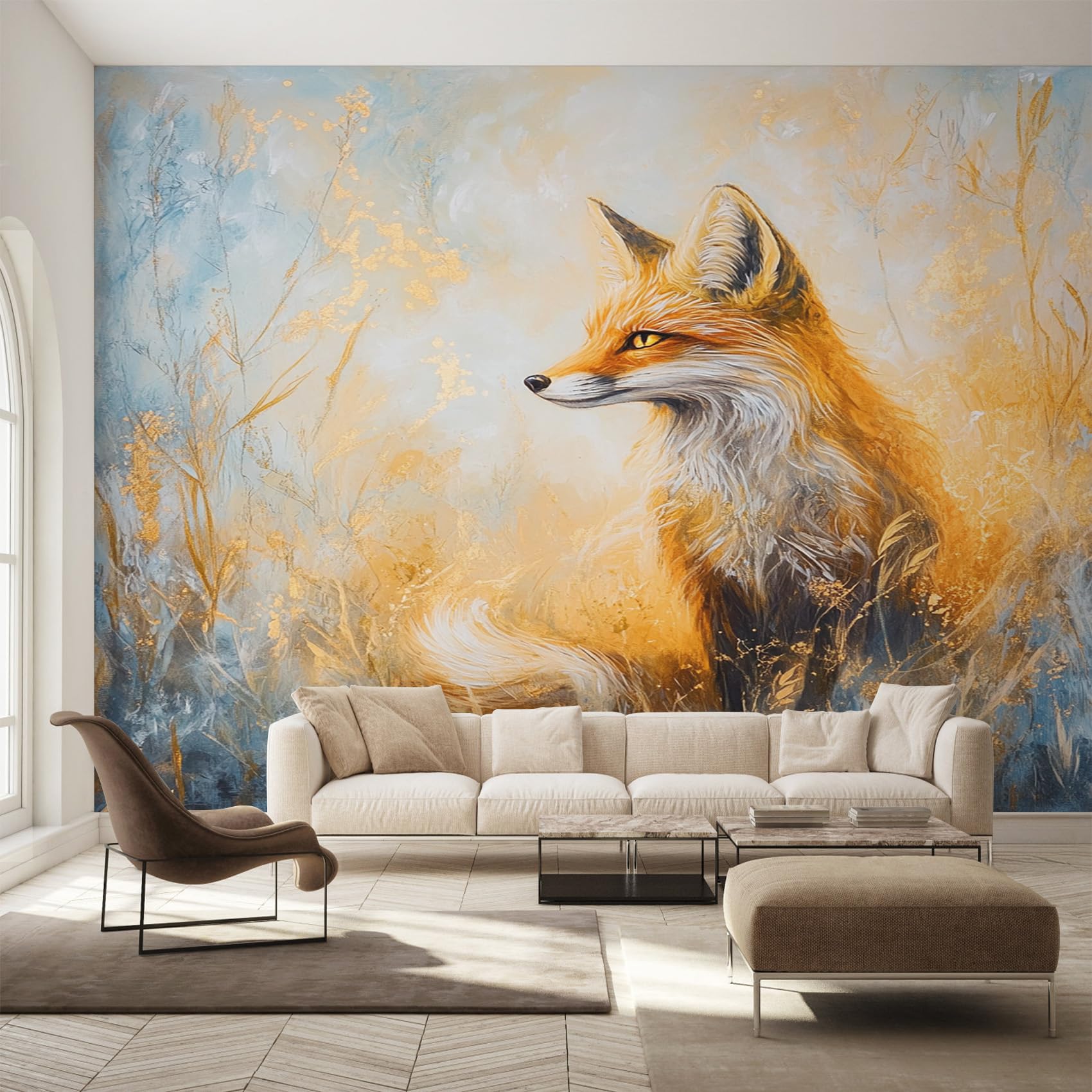 Fresque murale intissé renard rouge 450x315 cm au rendu artistique haut de gamme