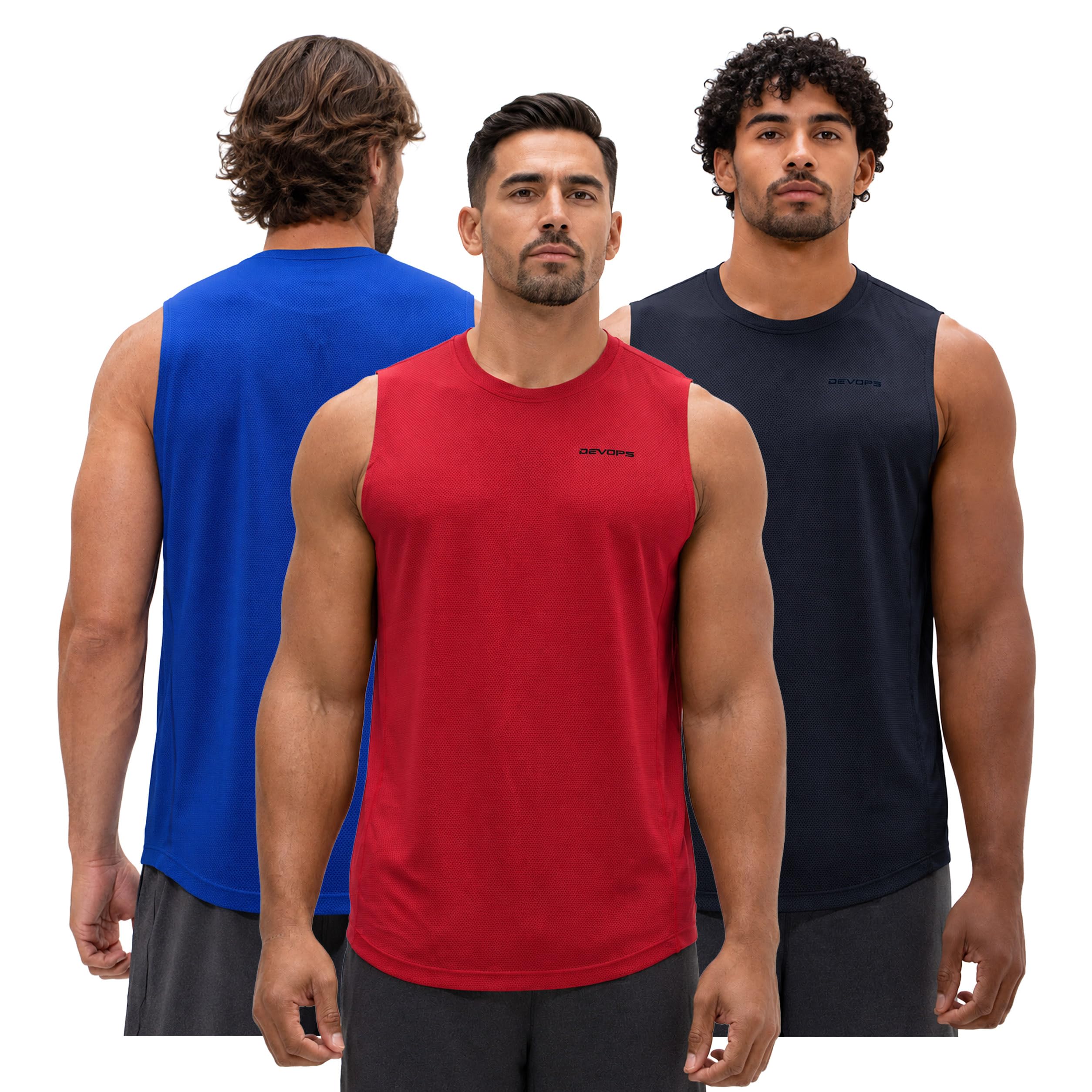 Devops, Confezione da 3 canottiere da uomo senza maniche, tessuto traspirante, ideali per allenamento in palestra, corsa e attività sportiva ad asciugatura rapida, XL