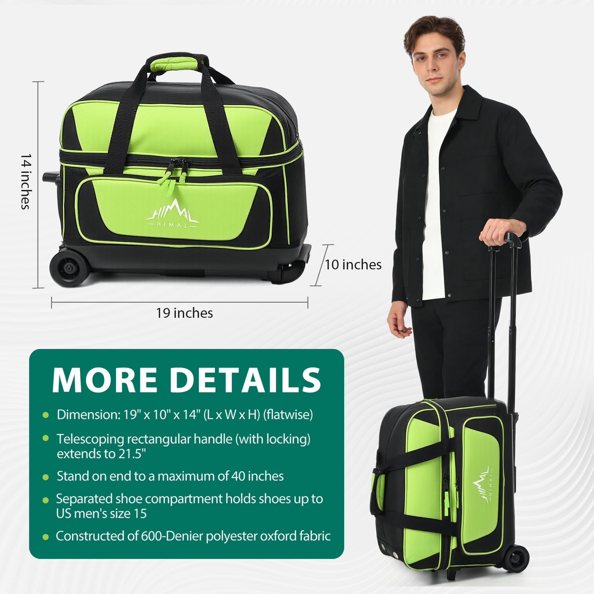 GoHimal Double Roller 2 Ball Bowling Bag with Separate Shoe