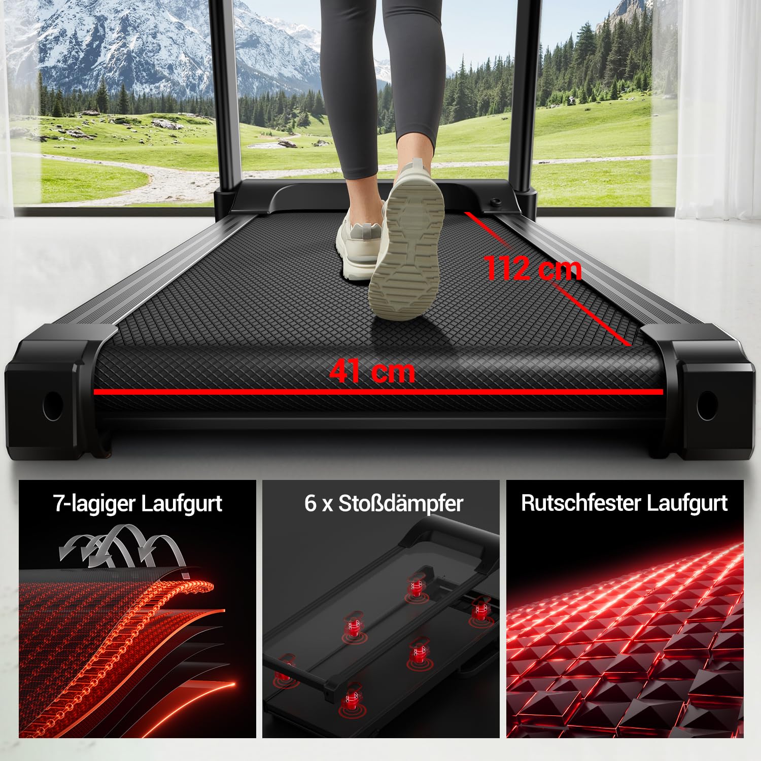 CURSOR Laufband für Zuhause mit 20% Automatischer Steigung, 14 KM/H | 14 KM/H Laufbänder mit 4-stufig verstellbarer Konsole, 3.5 HP Treadmill for Home mit LED-Anzeige, Max. 180 KG