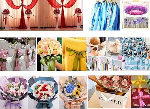 Miniatura 8 de JESEP - 4 rollos de cinta de tela de satén sólida de 100 yardas para envolver paquetes de regalo, accesorios de pinzas de moño para el cabello,