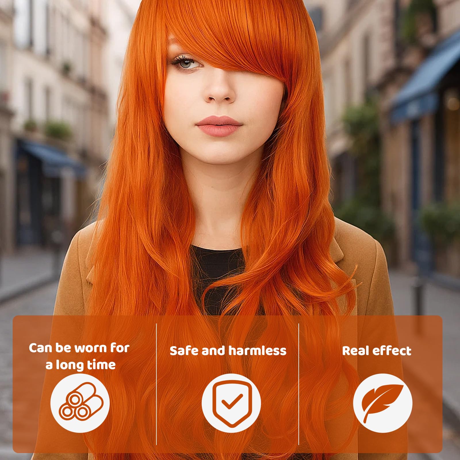 Long Orange Wig, Ginger Curly Wig for Women Anime Cosplay Wigs with Natural Look, 80cm Length for Halloween Parties and Costume Events - Image 4
