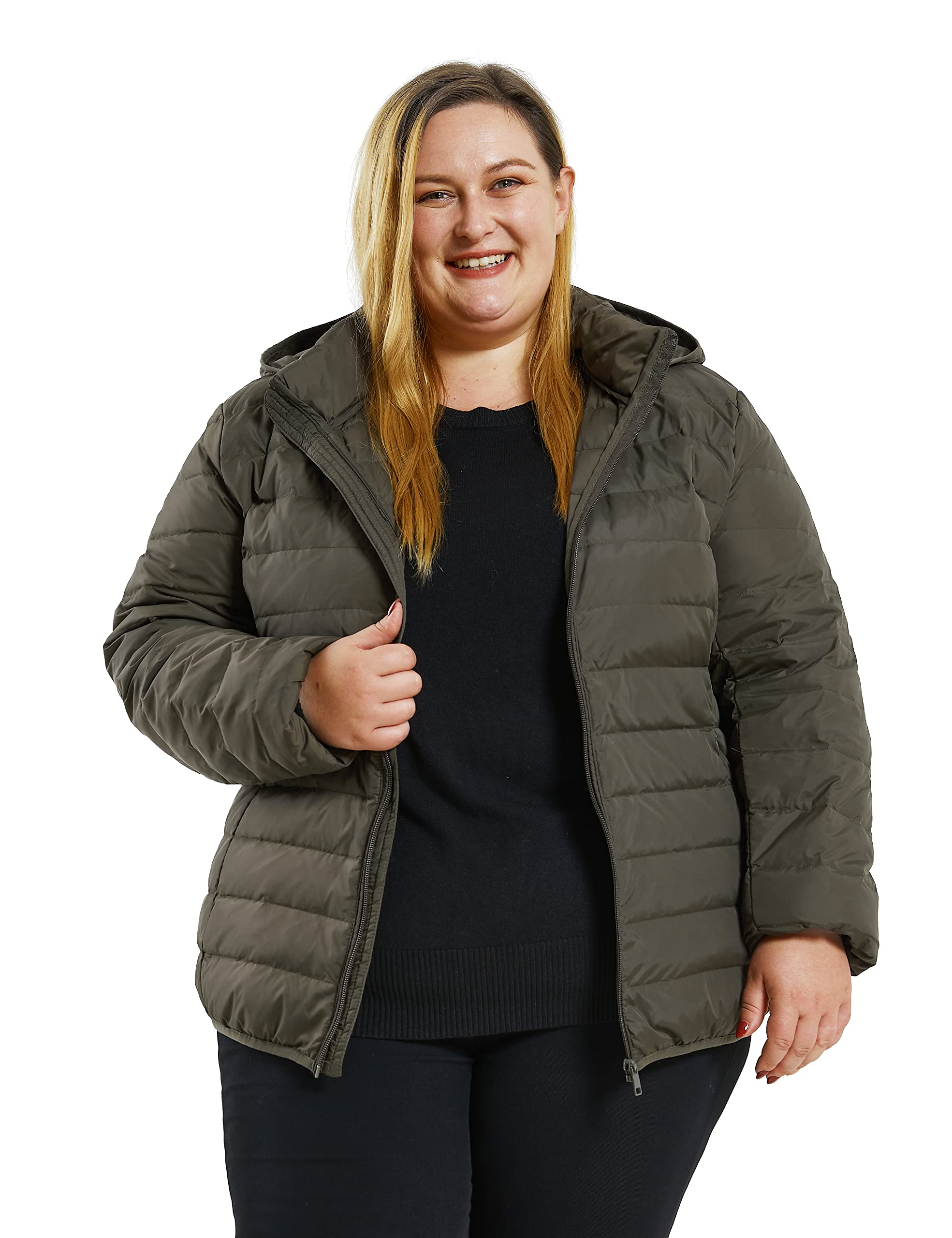 Soularge Women's Plus Size Winter Packable Lightweight Down Coat with Detachable Hood