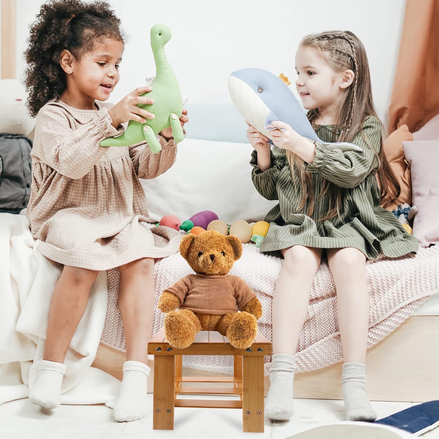 1pc Mini Stool for Home Use Lightweight Multipurpose Small Square Footrest Stylish Practicality for Bedroom Room and Laundry Brown