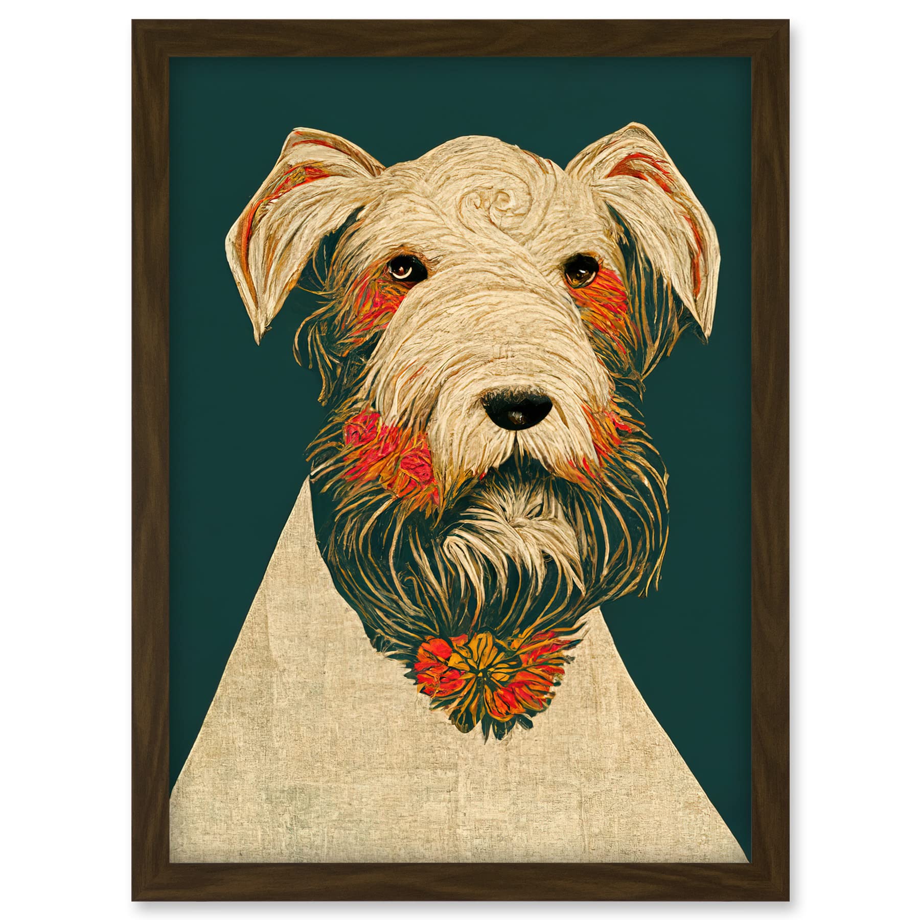 Doppelganger33 LTD Teal Orange Scottie Dog Flowers William Morris Style Dog Artwork Framed A3 Wall Art Print